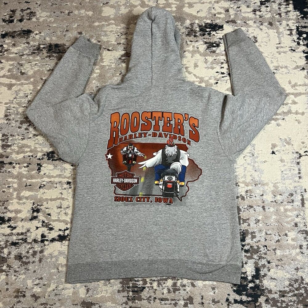 Harley Davidson Pullover Hoodie Sz M Gray Roosters Iowa Farm Field 2014 Biker - Picture 5 of 9